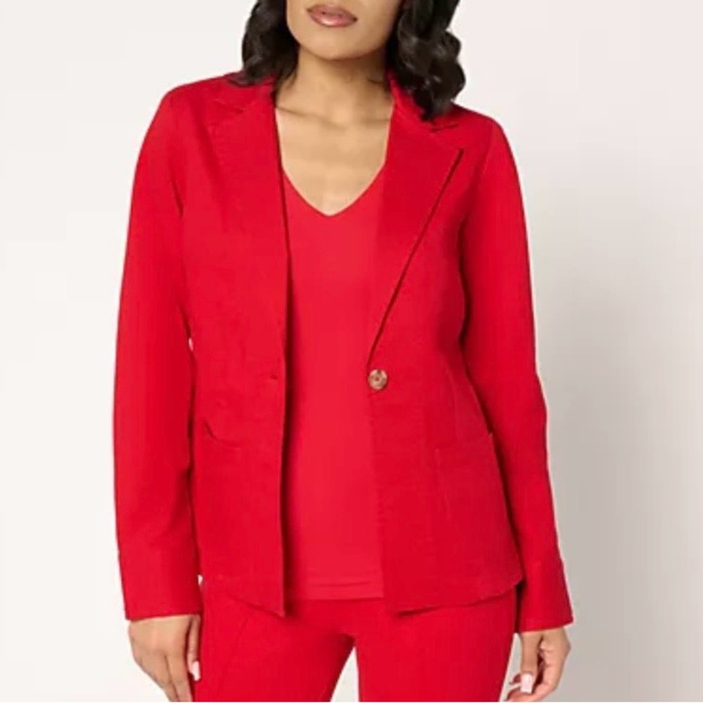 Joan Rivers Petite Signature Twill Cinched Back Blazer Pockets Red XL-Petite